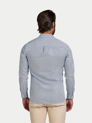 Long Sleeve Pentagon Pattern Cotton Poplin Shirt - White