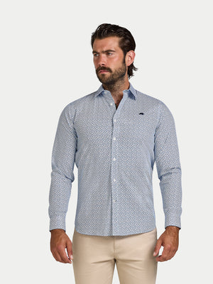 Long Sleeve Pentagon Pattern Cotton Poplin Shirt - White