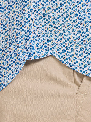 Long Sleeve Pentagon Pattern Cotton Poplin Shirt - White