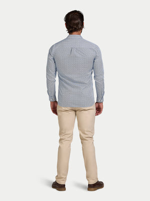 Long Sleeve Pentagon Pattern Cotton Poplin Shirt - White