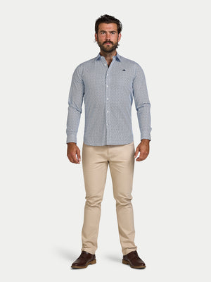 Long Sleeve Pentagon Pattern Cotton Poplin Shirt - White