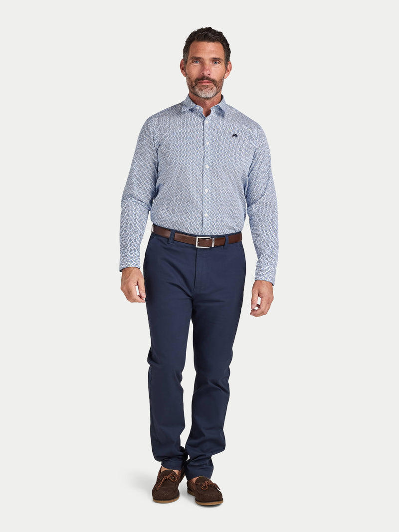 Long Sleeve Pentagon Pattern Cotton Poplin Shirt - White