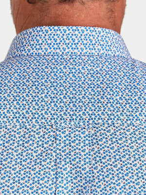 Long Sleeve Pentagon Pattern Cotton Poplin Shirt - White