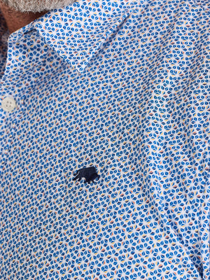 Long Sleeve Pentagon Pattern Cotton Poplin Shirt - White