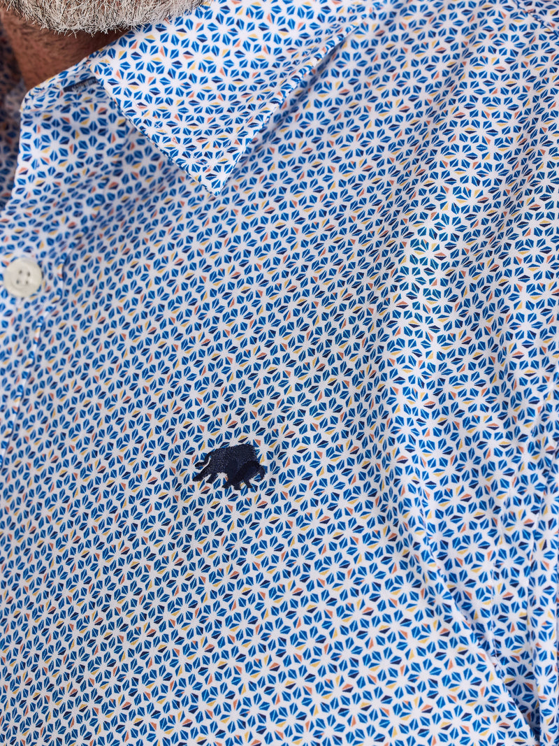 Long Sleeve Pentagon Pattern Cotton Poplin Shirt - White