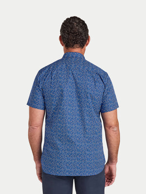 Short Sleeve Flower Bud Cotton Poplin Shirt - Navy