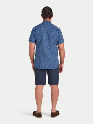 Short Sleeve Flower Bud Cotton Poplin Shirt - Navy