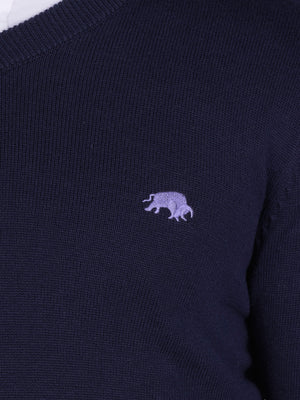 Classic V Neck Knit - Navy