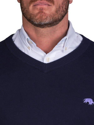 Classic V Neck Knit - Navy