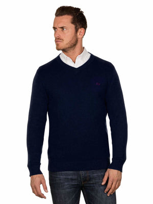 Classic V Neck Knit - Navy
