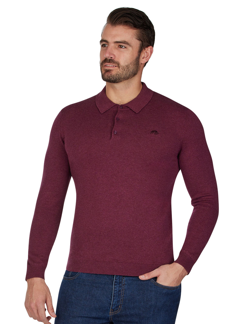 Long Sleeve Knitted Polo - Burgundy