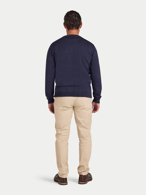 Classic Crew Neck Cotton/Cashmere Knit - Navy