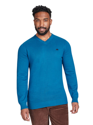 Classic V Neck Cotton/Cashmere Knit - Teal