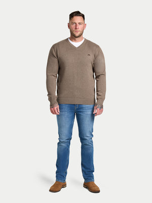 Classic V Neck Cotton/Cashmere Knit - Toast