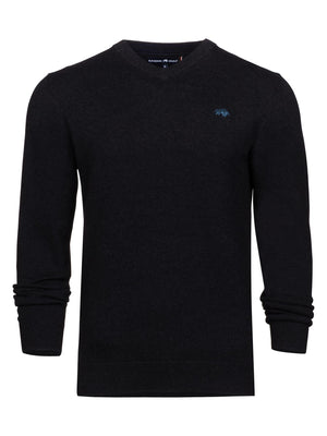 Classic V Neck Cotton/Cashmere Knit - Black