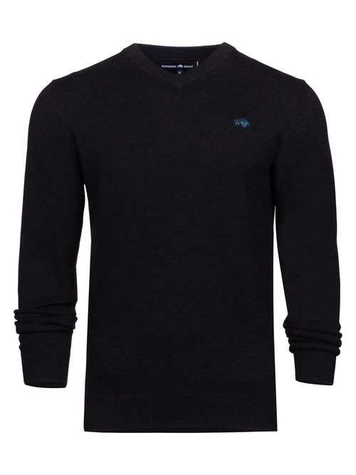 Classic V Neck Cotton/Cashmere Knit - Black