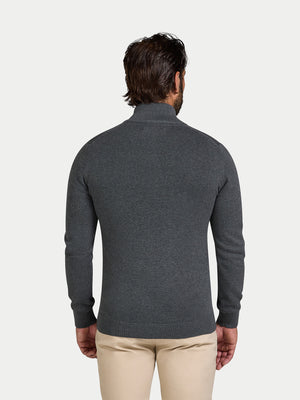 Classic Quarter Zip Cotton/Cashmere Knit - Charcoal