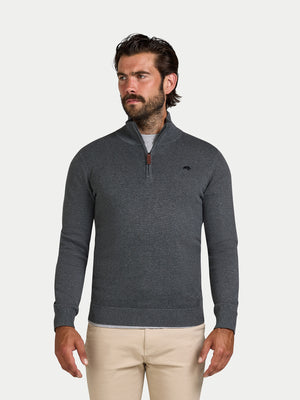 Classic Quarter Zip Cotton/Cashmere Knit - Charcoal