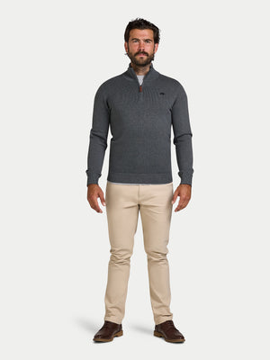 Classic Quarter Zip Cotton/Cashmere Knit - Charcoal