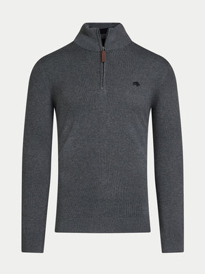 Classic Quarter Zip Cotton/Cashmere Knit - Charcoal
