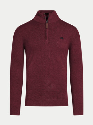Classic Quarter Zip Cotton/Cashmere Knit - Berry