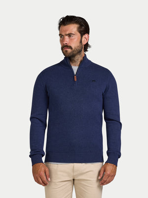 Classic Quarter Zip Cotton/Cashmere Knit - Navy