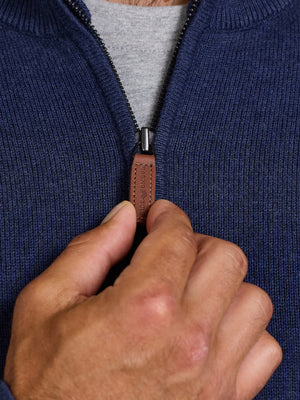 Classic Quarter Zip Cotton/Cashmere Knit - Navy
