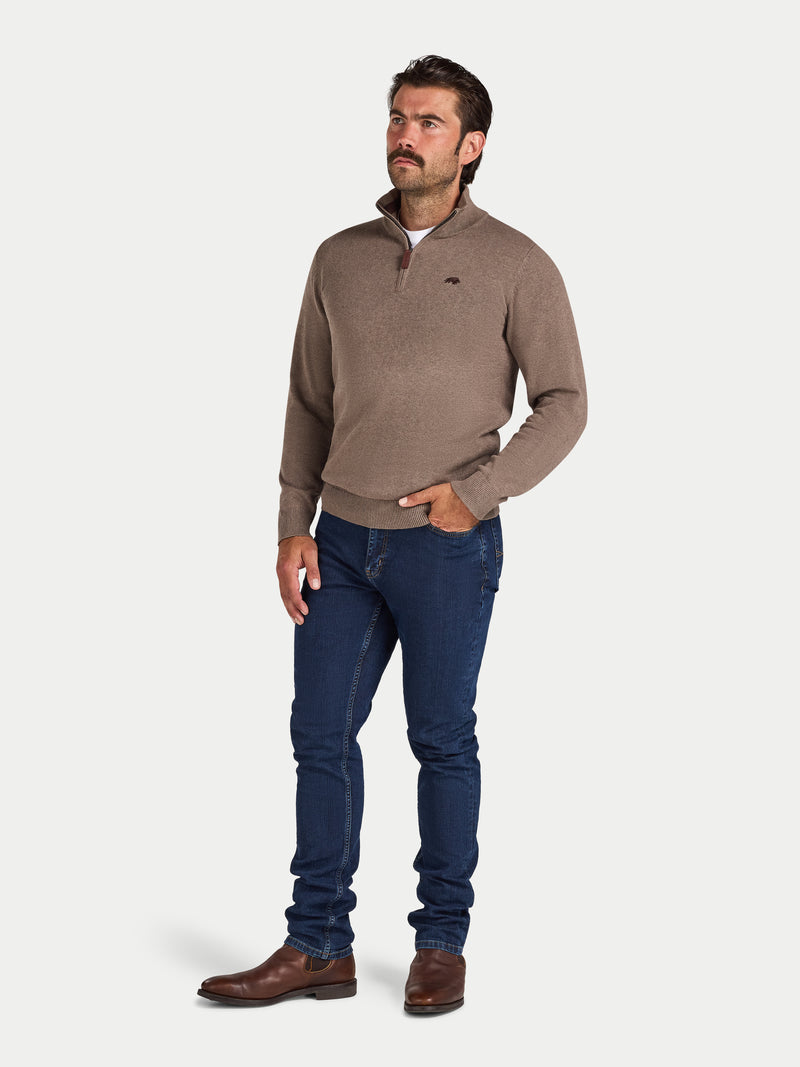 Classic Quarter Zip Cotton/Cashmere Knit - Toast