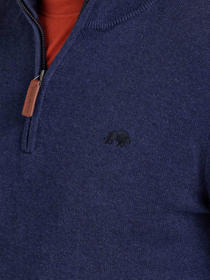 Classic Quarter Zip Cotton/Cashmere Knit - Navy