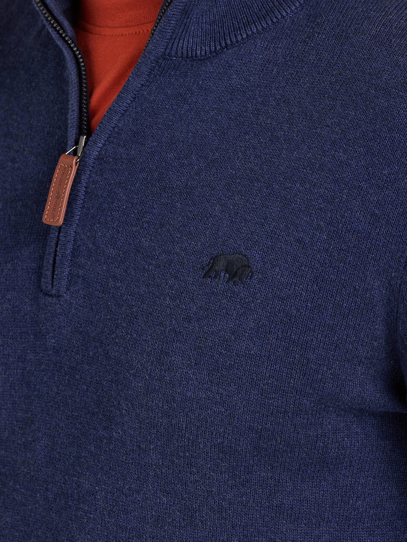 Classic Quarter Zip Cotton/Cashmere Knit - Navy