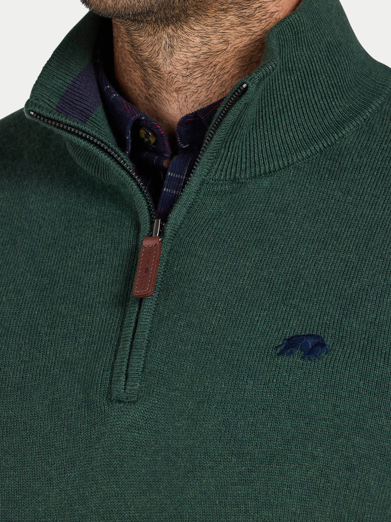 Classic Quarter Zip Cotton/Cashmere Knit - Forest