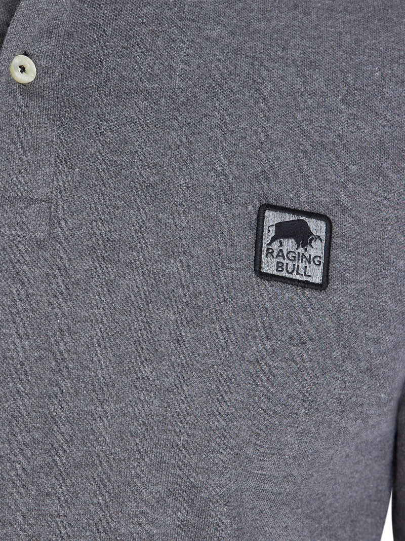 Long Sleeve Classic Patch Pique Polo - Charcoal