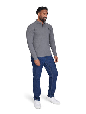 Long Sleeve Classic Patch Pique Polo - Charcoal