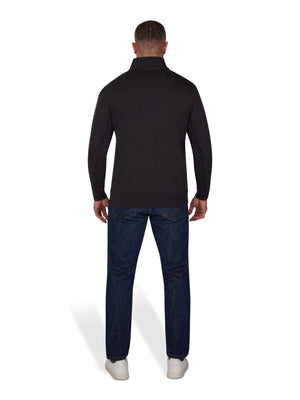 Woven Patch Zip Through Sweat - Black