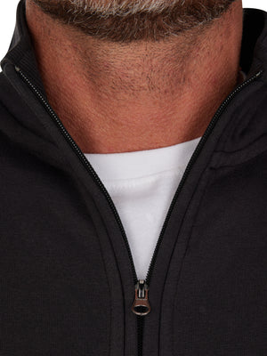 Woven Patch Zip Through Sweat - Black