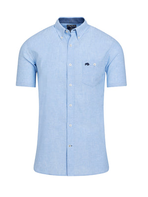 Short Sleeve Classic Linen Shirt - Sky Blue