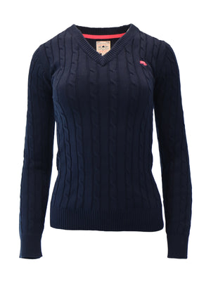 Classic Cable Knit V Neck Knit - Navy