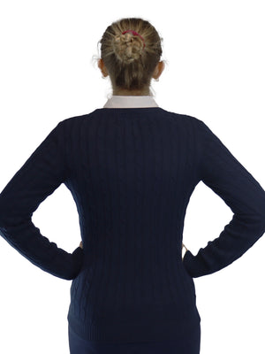 Classic Cable Knit V Neck Knit - Navy