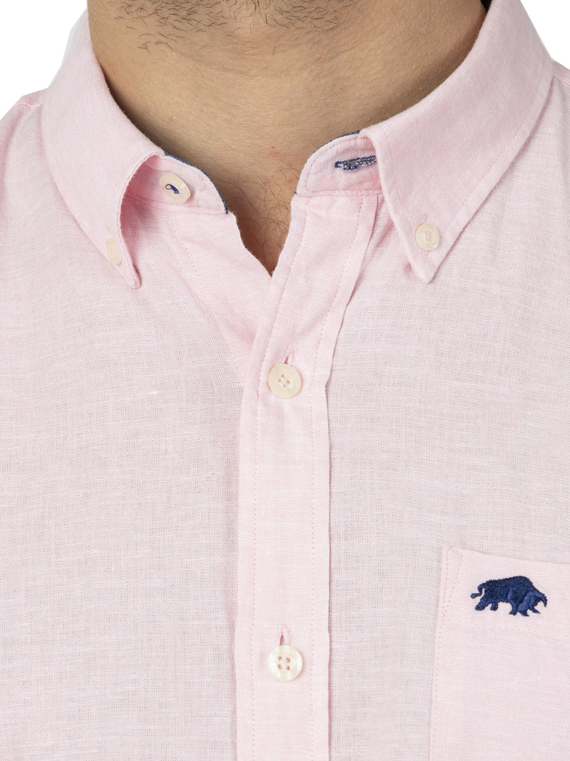 Short Sleeve Classic Linen Shirt - Pink