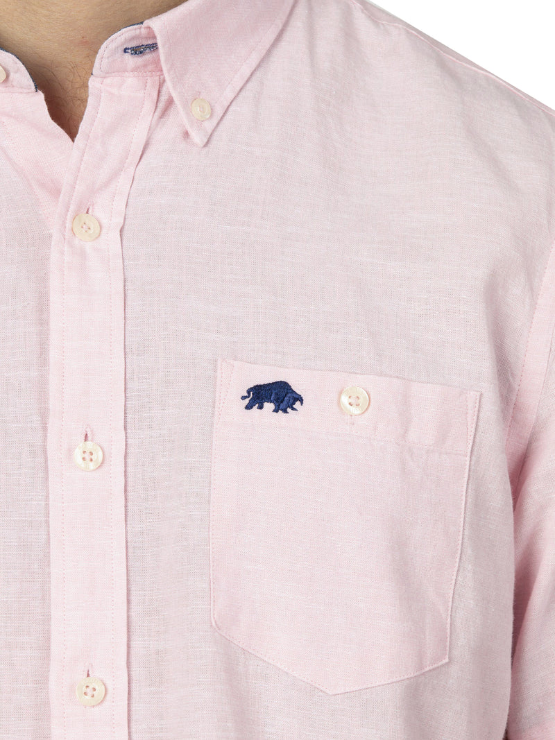 Short Sleeve Classic Linen Shirt - Pink