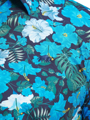 Short Sleeve Hawaiian Print Shirt - Mid Blue