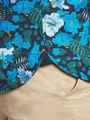 Short Sleeve Hawaiian Print Shirt - Mid Blue