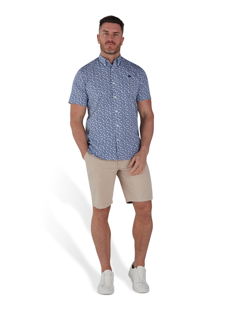 Short Sleeve Blossom Print Poplin Shirt - Navy
