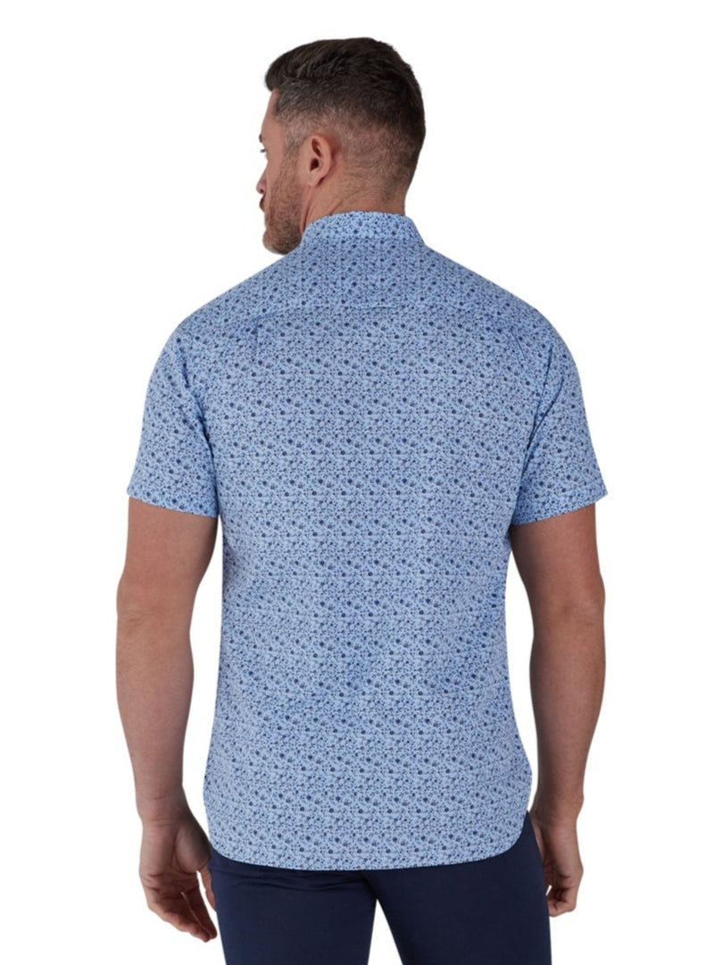 Short Sleeve Flower Bud Print Poplin Shirt - Sky Blue