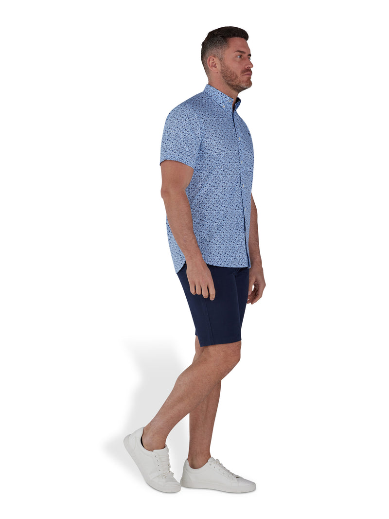 Short Sleeve Flower Bud Print Poplin Shirt - Sky Blue