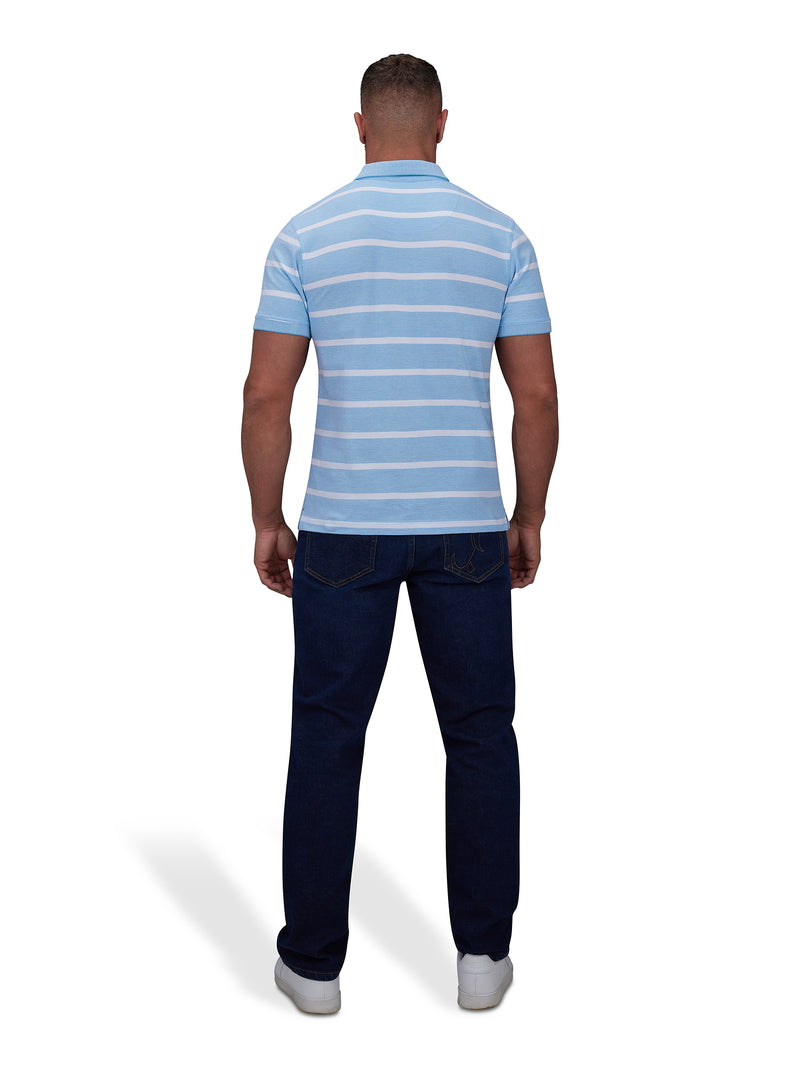 Birdseye Stripe Polo - Mid Blue