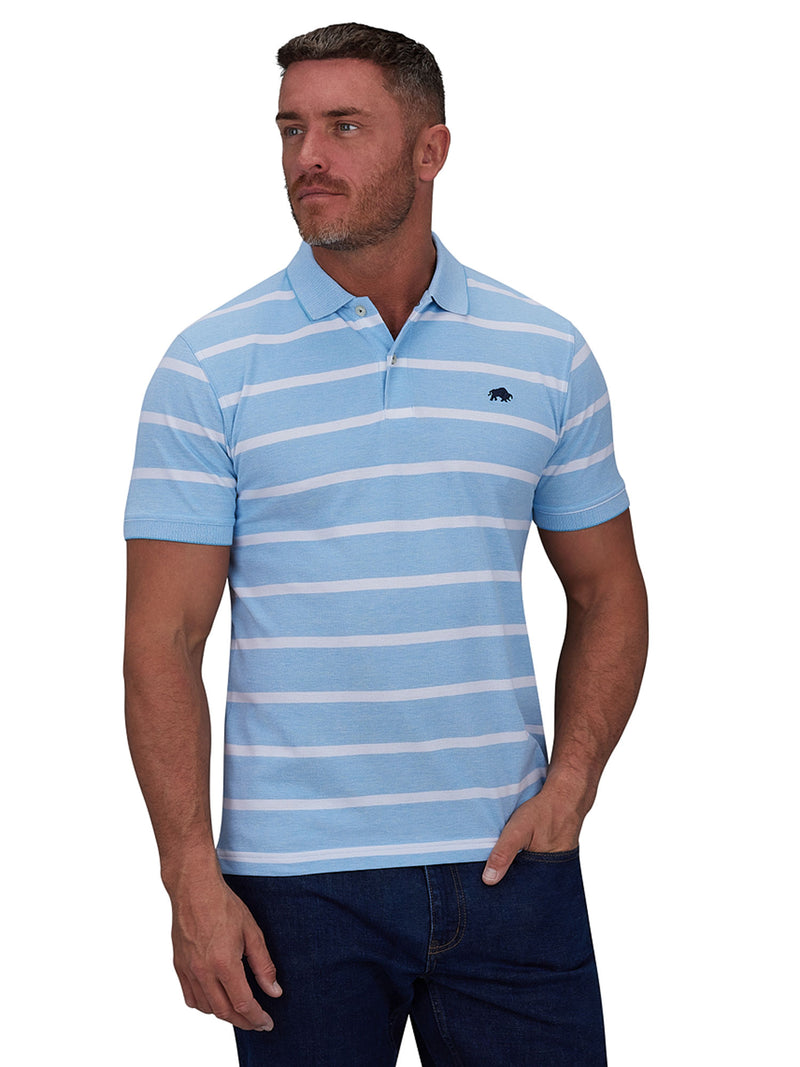 Birdseye Stripe Polo - Mid Blue