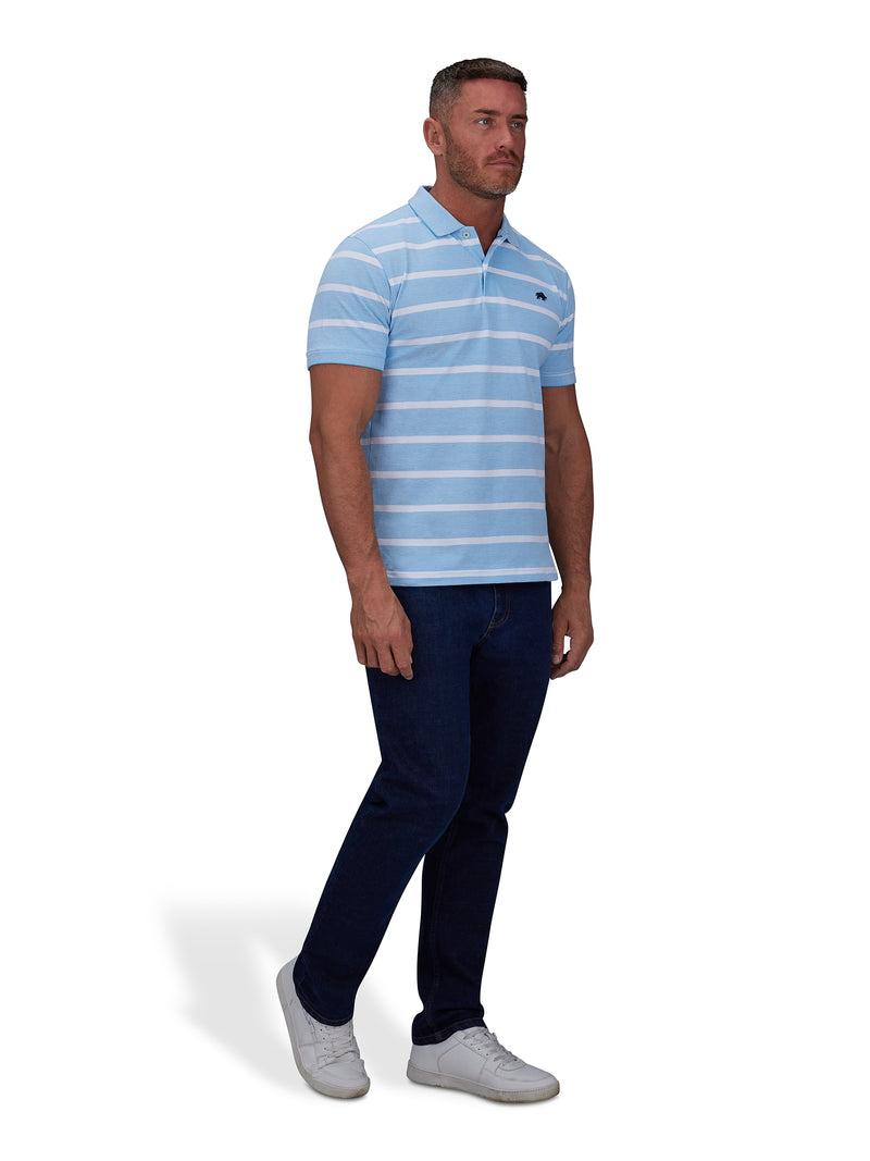 Birdseye Stripe Polo - Mid Blue