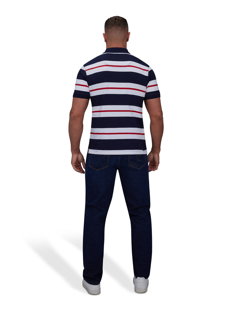 Two Tone Stripe Polo - Navy