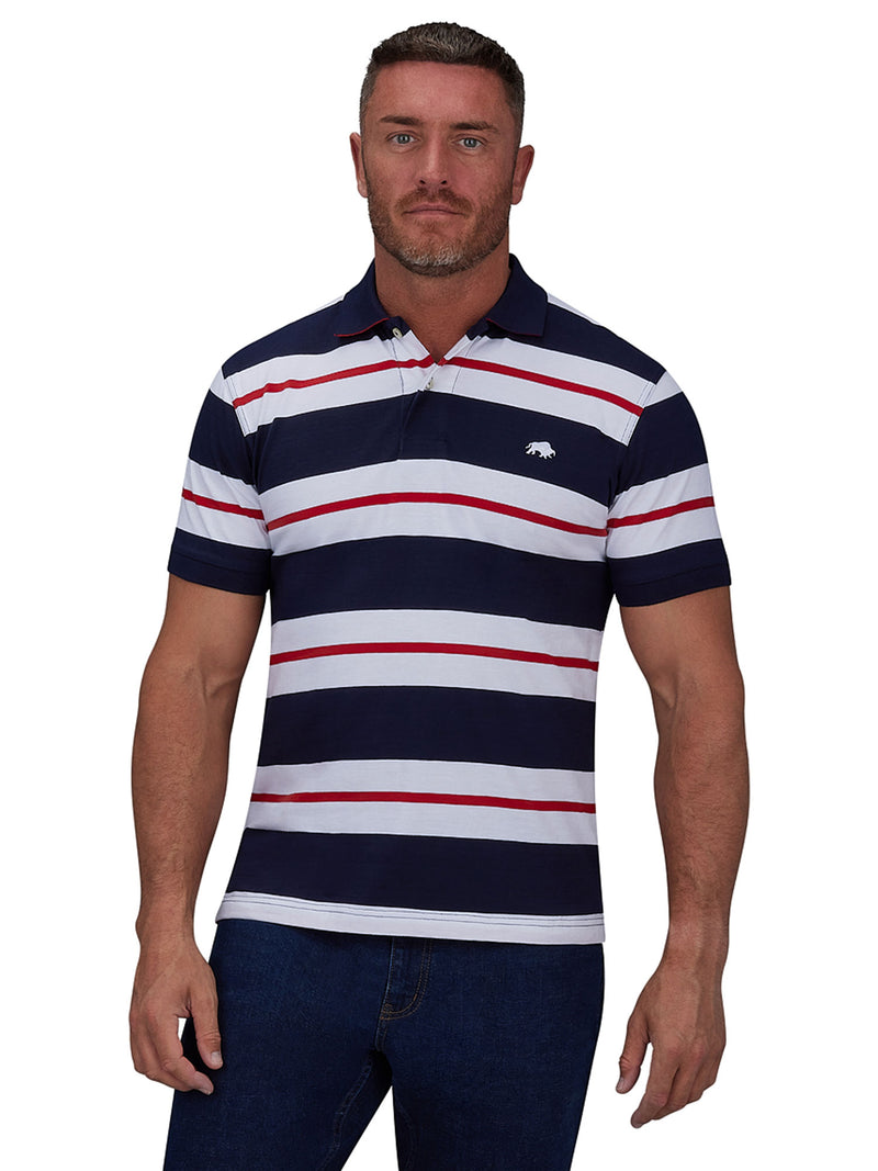 Two Tone Stripe Polo - Navy